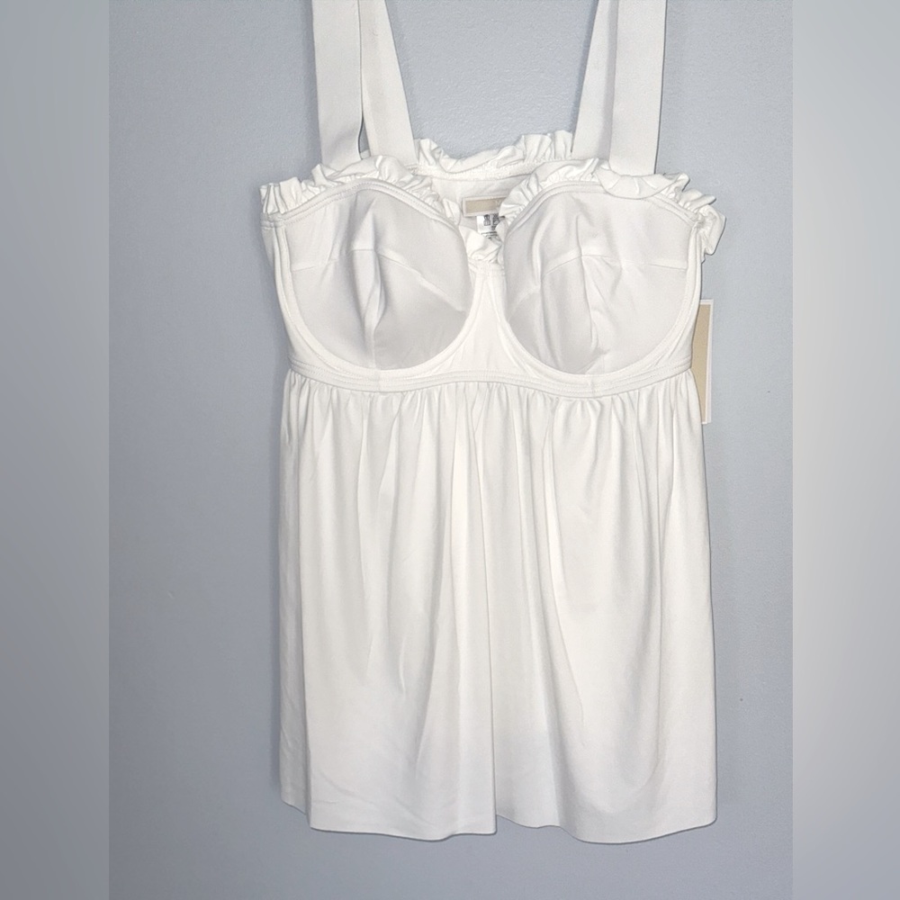 Women’s Michael Kors Babydoll Swim Top & Stripped Bikini Bottom Size L